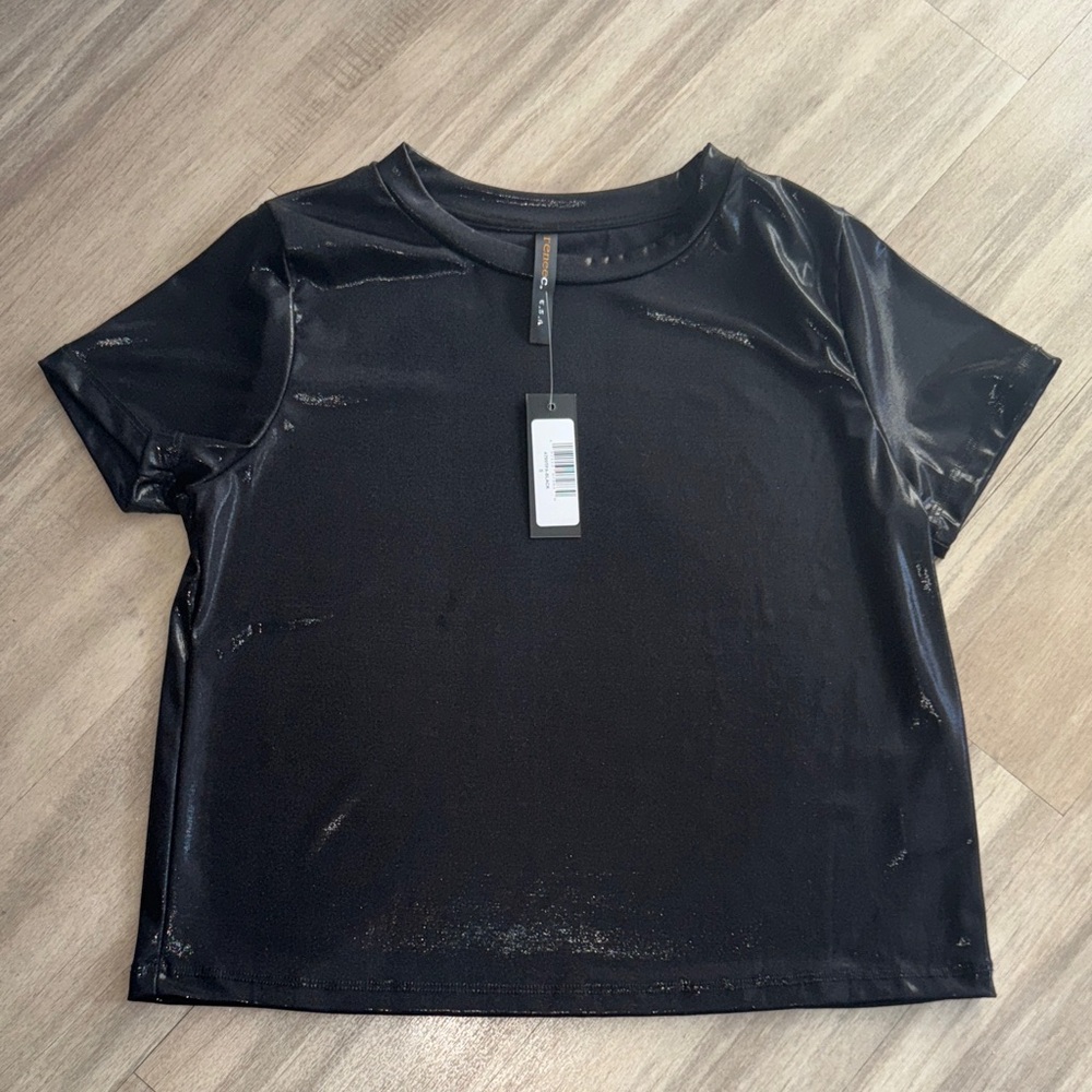 Metallic Crewneck Semi Sheer T-Shirt